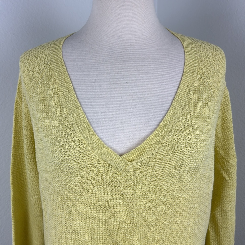 Eileen Fisher Linen & Cotton Blend Yellow Long Sleeve Knit V-neck Sweater, Sz 1X - Picture 2 of 7